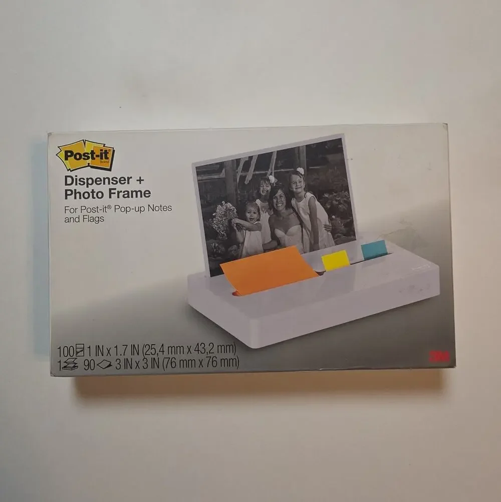 NEW White Post-it Dispenser + Photo Frame for Post-it Pop-Up Notes and Flags